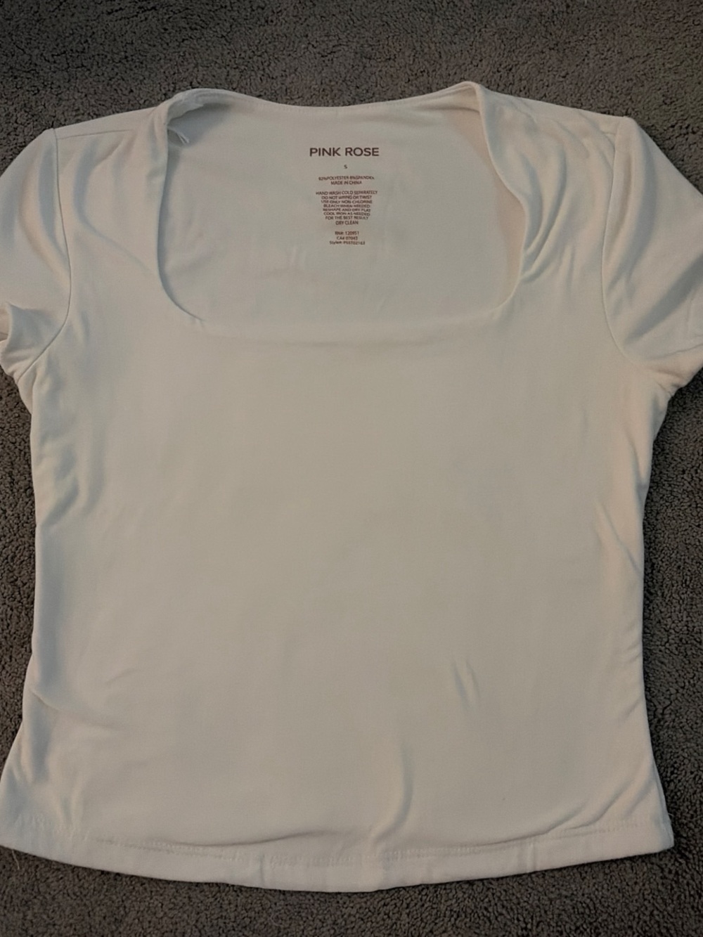 Pink Rose White Square Neck Short Sleeve Tee